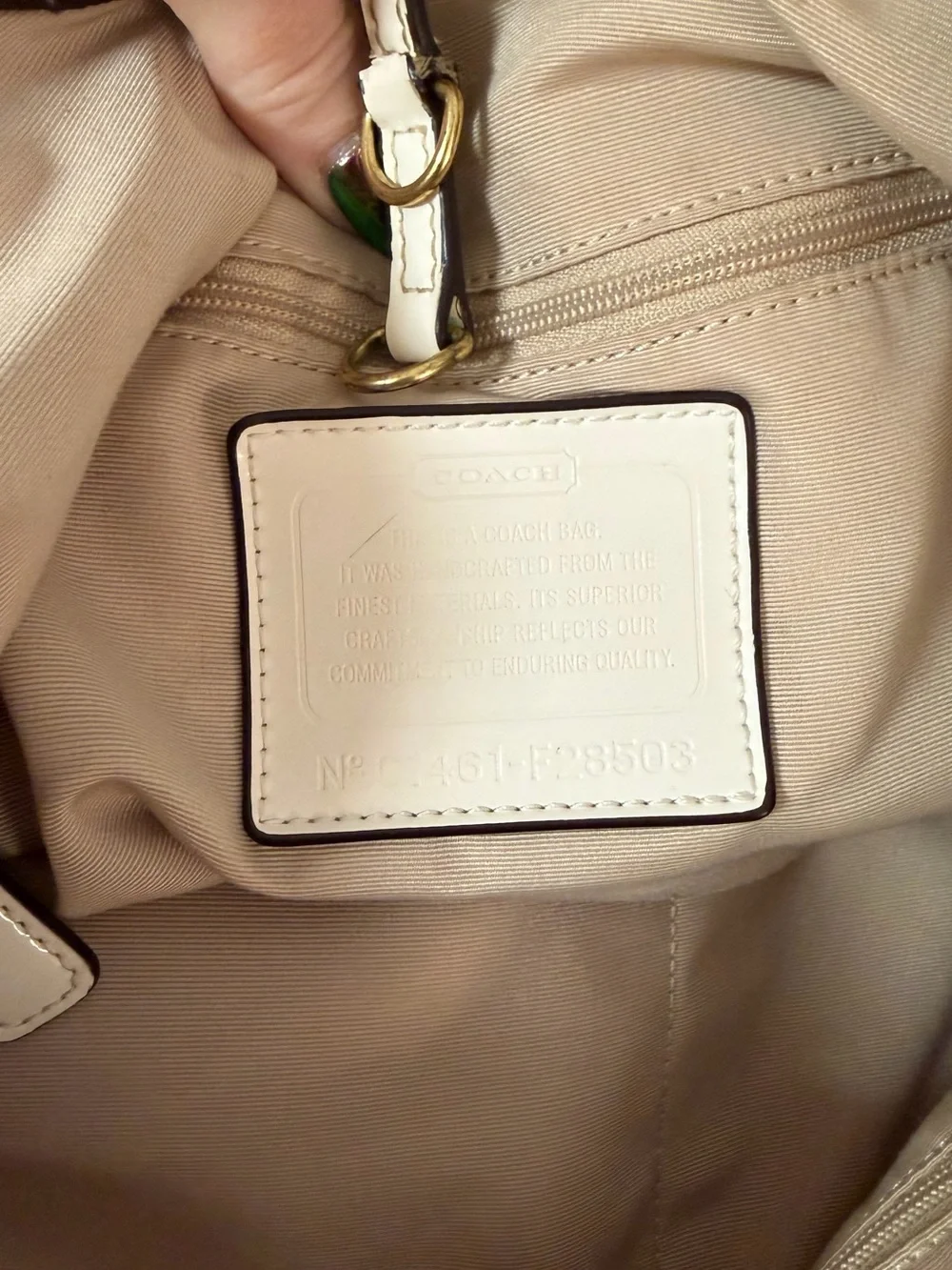 Coach Signature Canvas Beige Tote Bag with Ivory Trim handles are cracked!